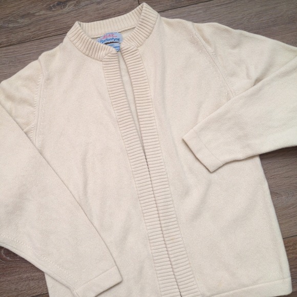 Ballantyne Sweaters - Vtg Ballantyne Cardigan Cream White 100% Cashmere Thick Scotland Open Front M